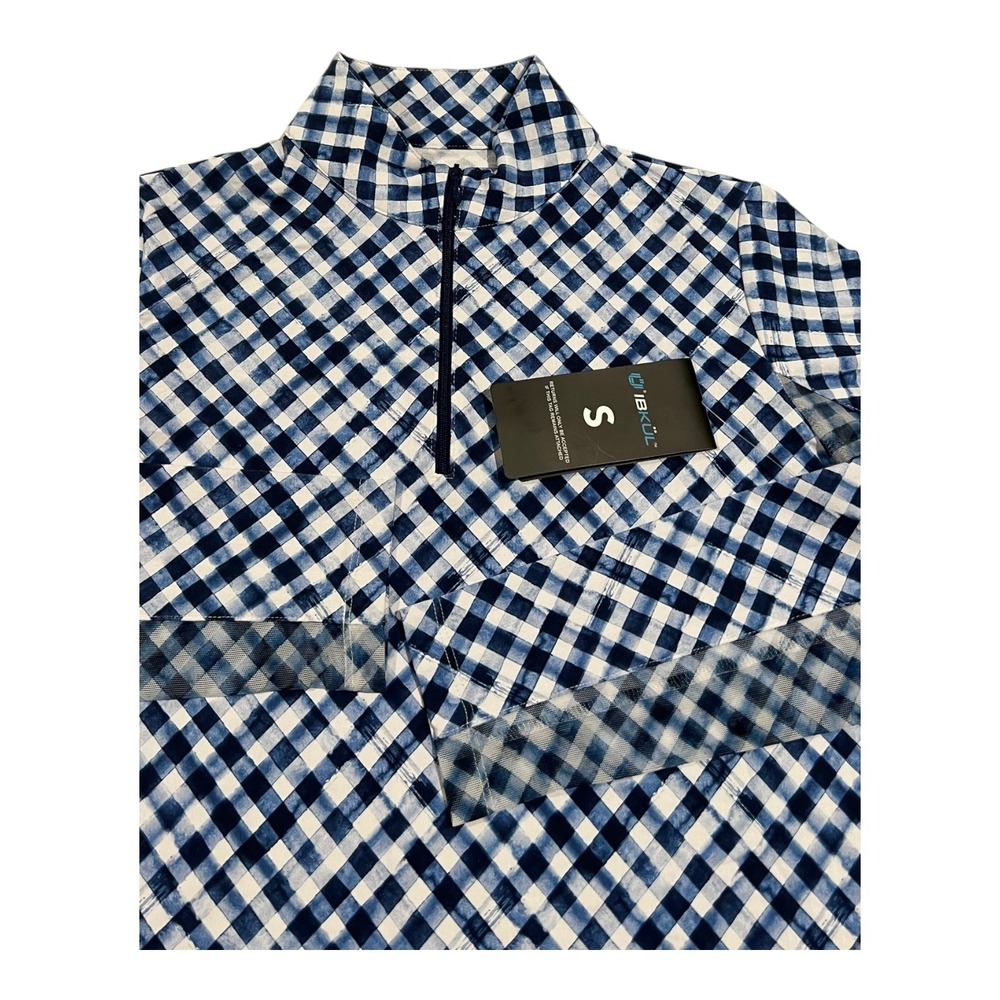 IBKUL Navy/White Gingham Mock‎ Zip Long Sleeve Top UPF 50 Small NWT - Picture 2 of 16